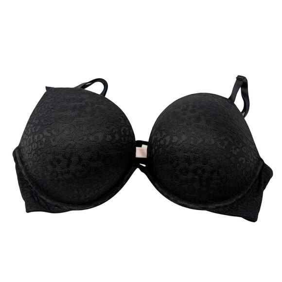 VICTORIA'S SECRET Pink Wear Everywhere Super Push-Up Bra 36D Black Leo Lace - Picture 1 of 3